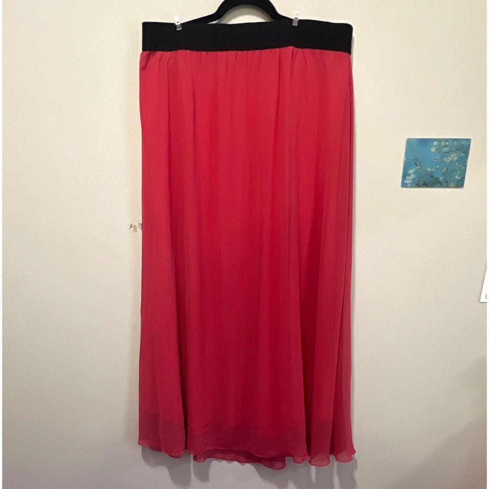 LuLaRoe Women’s Maxi Skirt 2XL Pink/Black Chiffon Pleated Elastic Waist